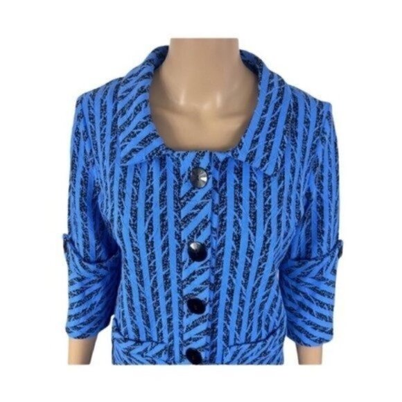 Andria Lieu Collection blazer button down size small blue black textured - Picture 2 of 8